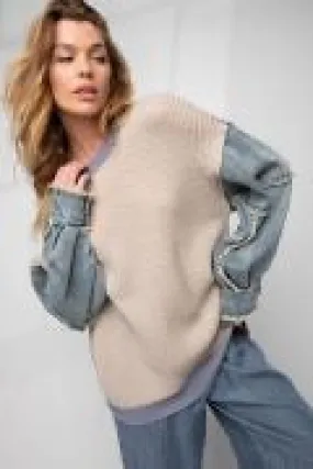 Denim Sleeves Sweater Pullover