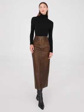 Distressed Faux Leather Maxi Pencil Skirt