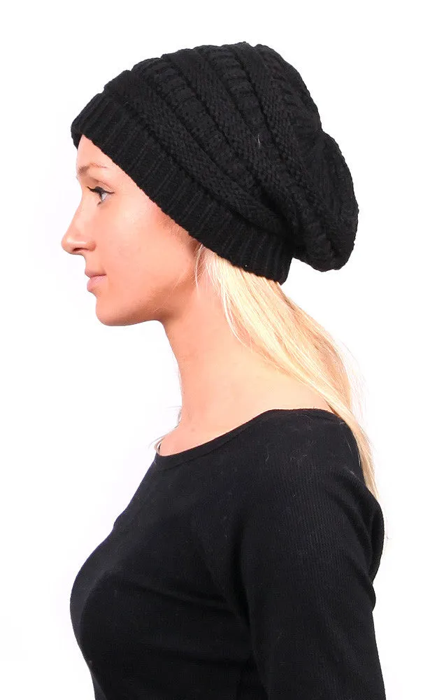 EAHT8526 Black Stripe Knitted Beanie Hat