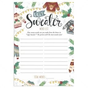 Easy Christmas Ugly Sweater Party Game Printable Word List