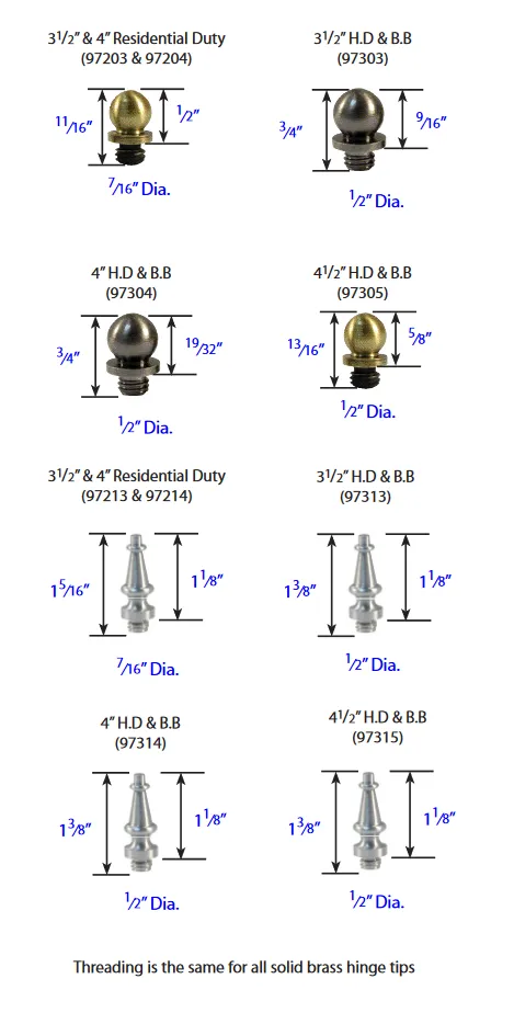 Emtek - Decorative Hinge Tips - Ball Tip Sets (4x Tips Per Set)