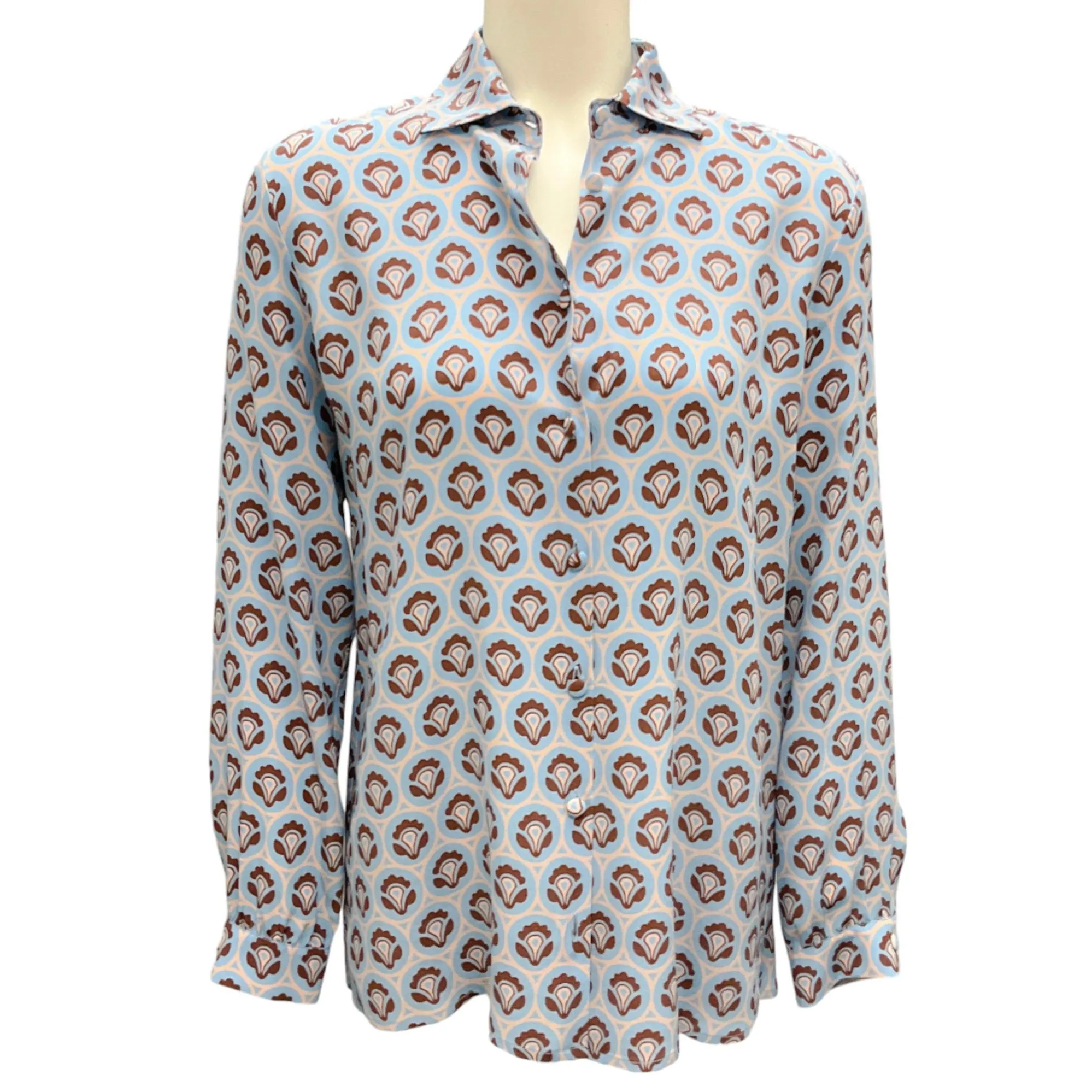 Etro Pale Blue 2023 Printed Silk Blouse