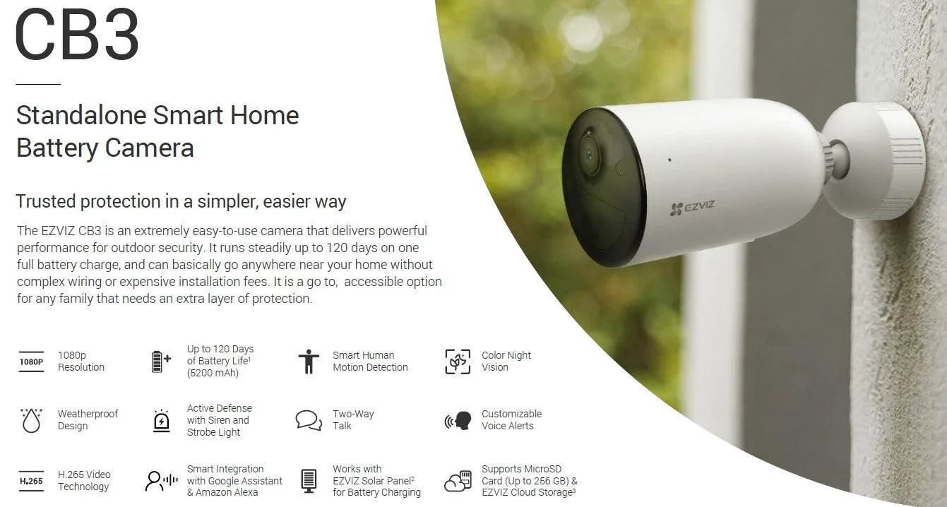 EZVIZ CB3 SMART HOME OUTDOOR CAMERA W/ SOLAR PANEL