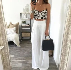 FASHION WHITE HIGH WAIST LONG PANTS