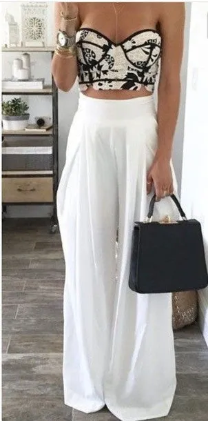 FASHION WHITE HIGH WAIST LONG PANTS