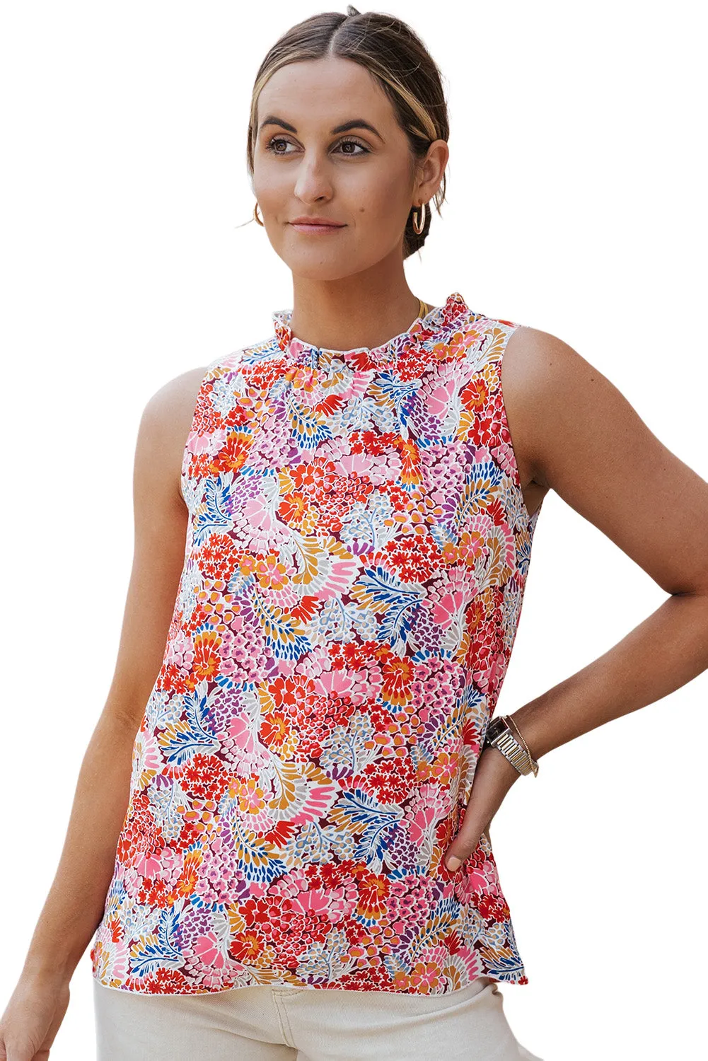 Floral Print Casual Sleeveless Shirt for Women – Effortlessly Chic and Ready to Bloom 🌸🌿