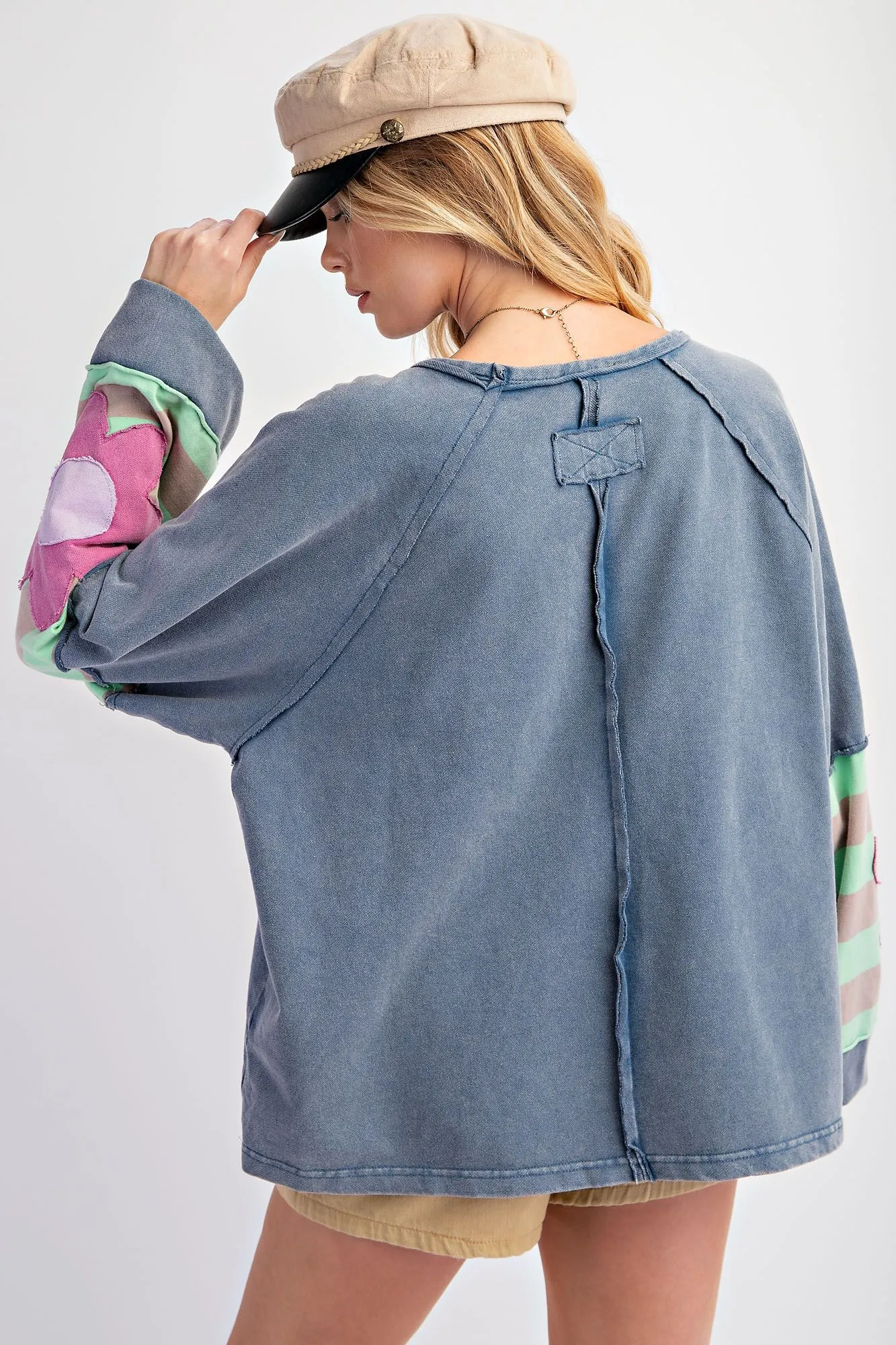 Flower Patch Oversized Pullover - Denim Blue