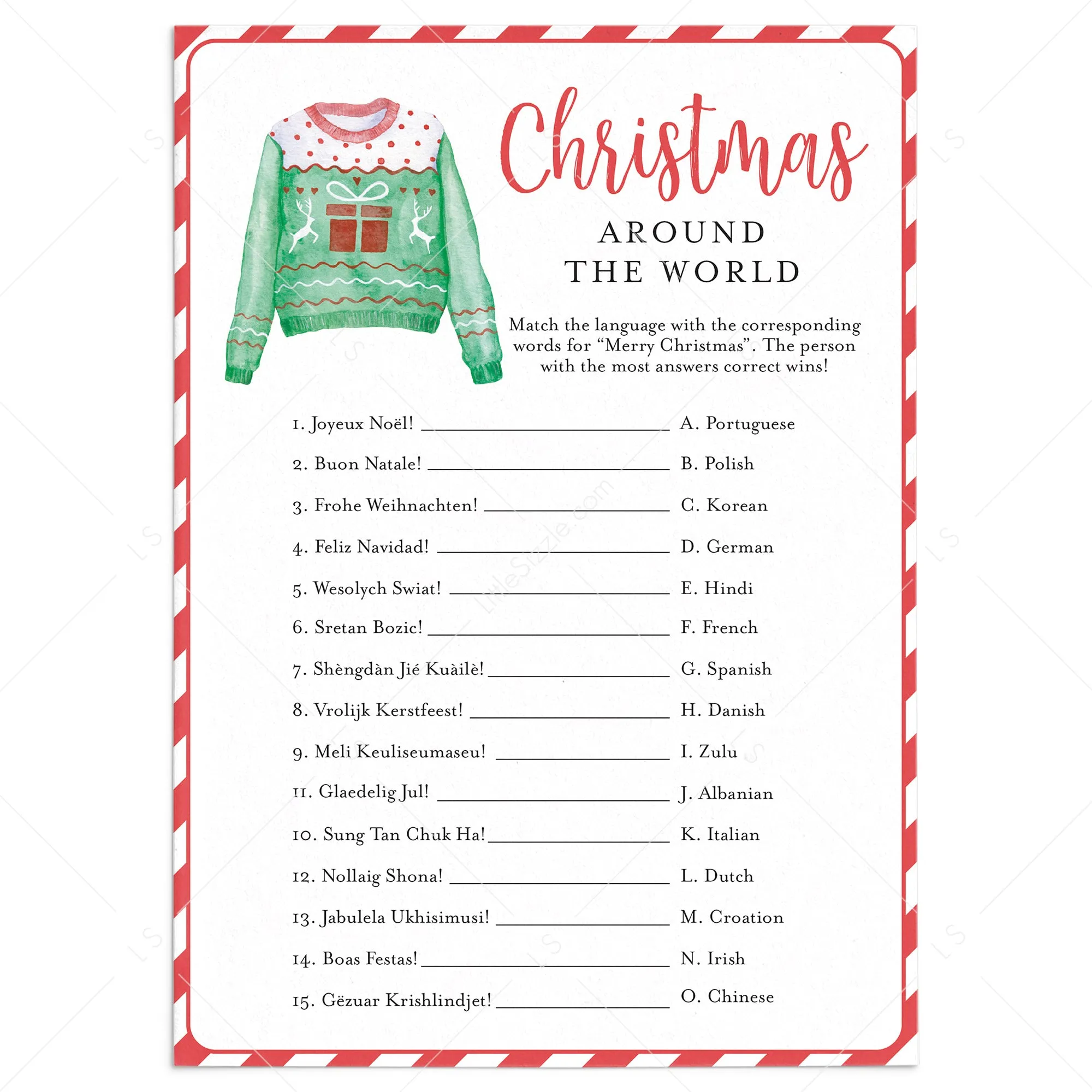 Fun Christmas Family Game Printable