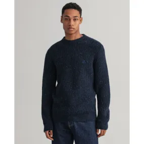 GANT Neps Ribbed Crew Neck Sweater - Evening Blue