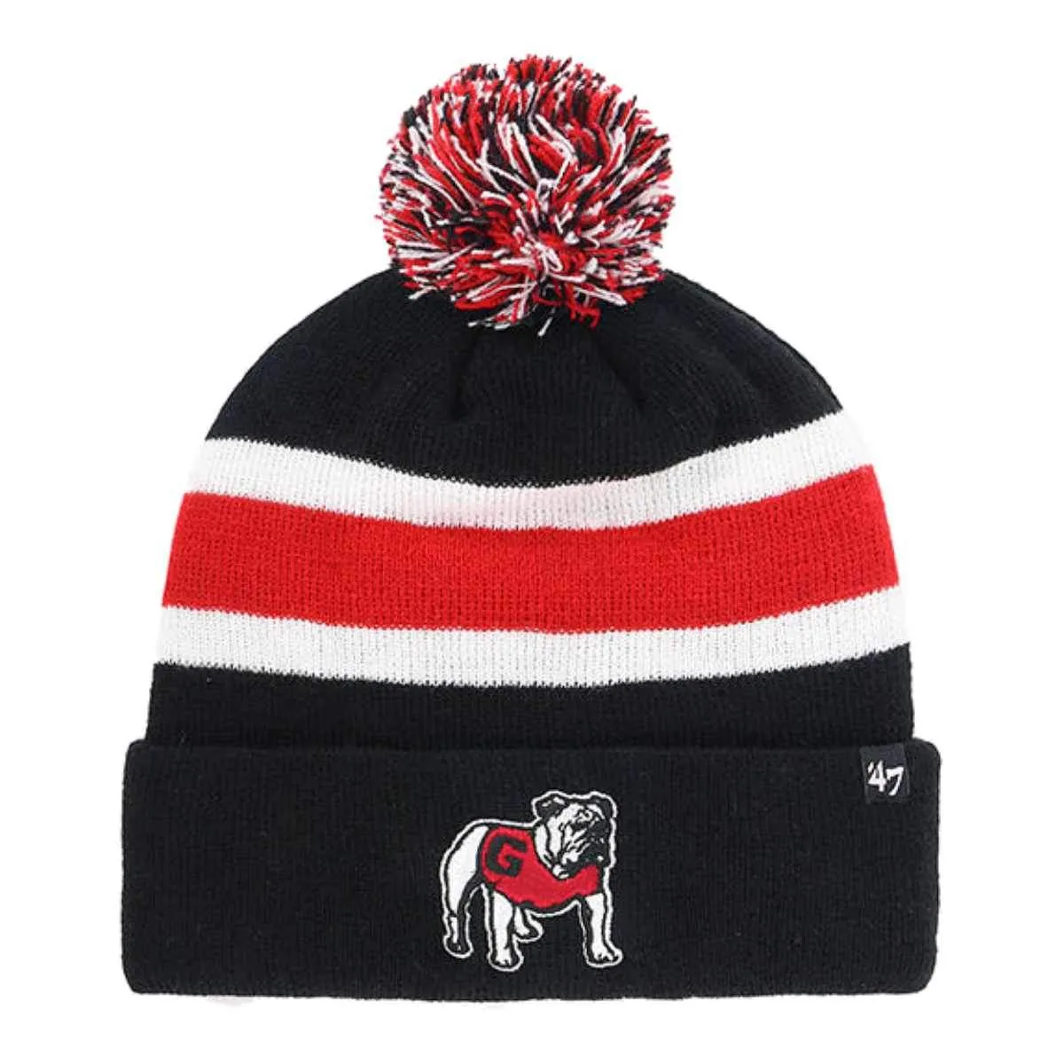 Georgia Bulldogs '47 Brand Retro Team Colors Breakaway Cuff Poofball Beanie Cap