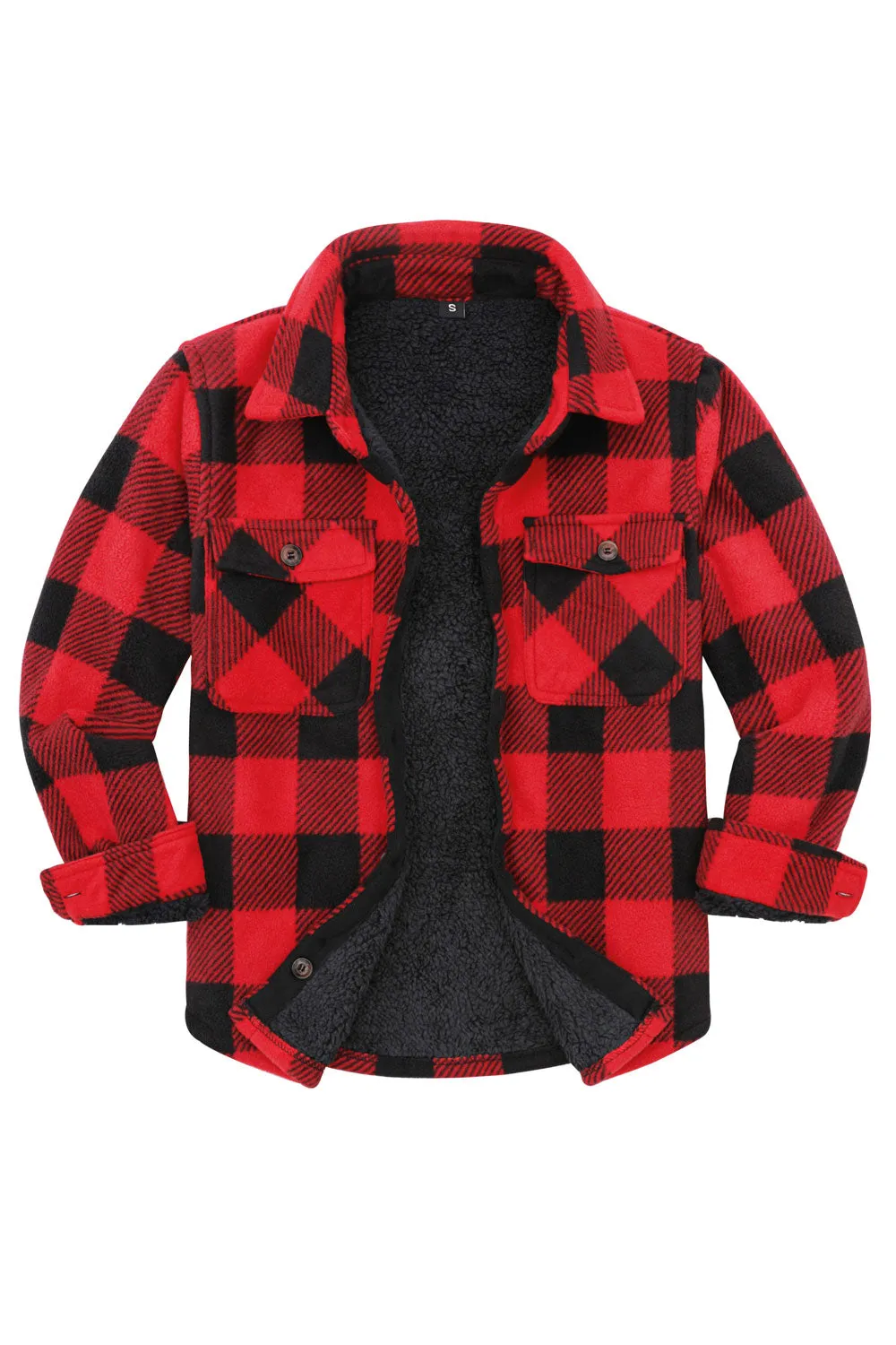 Girls Sherpa Lined Buffalo Plaid Fleece Button Down Shirt Jacket-Kids