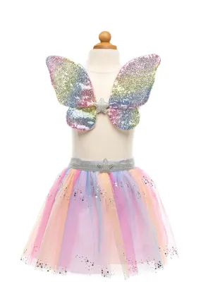 Great Pretenders Rainbow Sequins Skirt, Wings & Wand