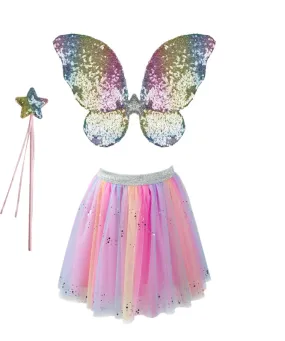 Great Pretenders Rainbow Sequins Skirt with Wings & Wand - Size 4-6Y