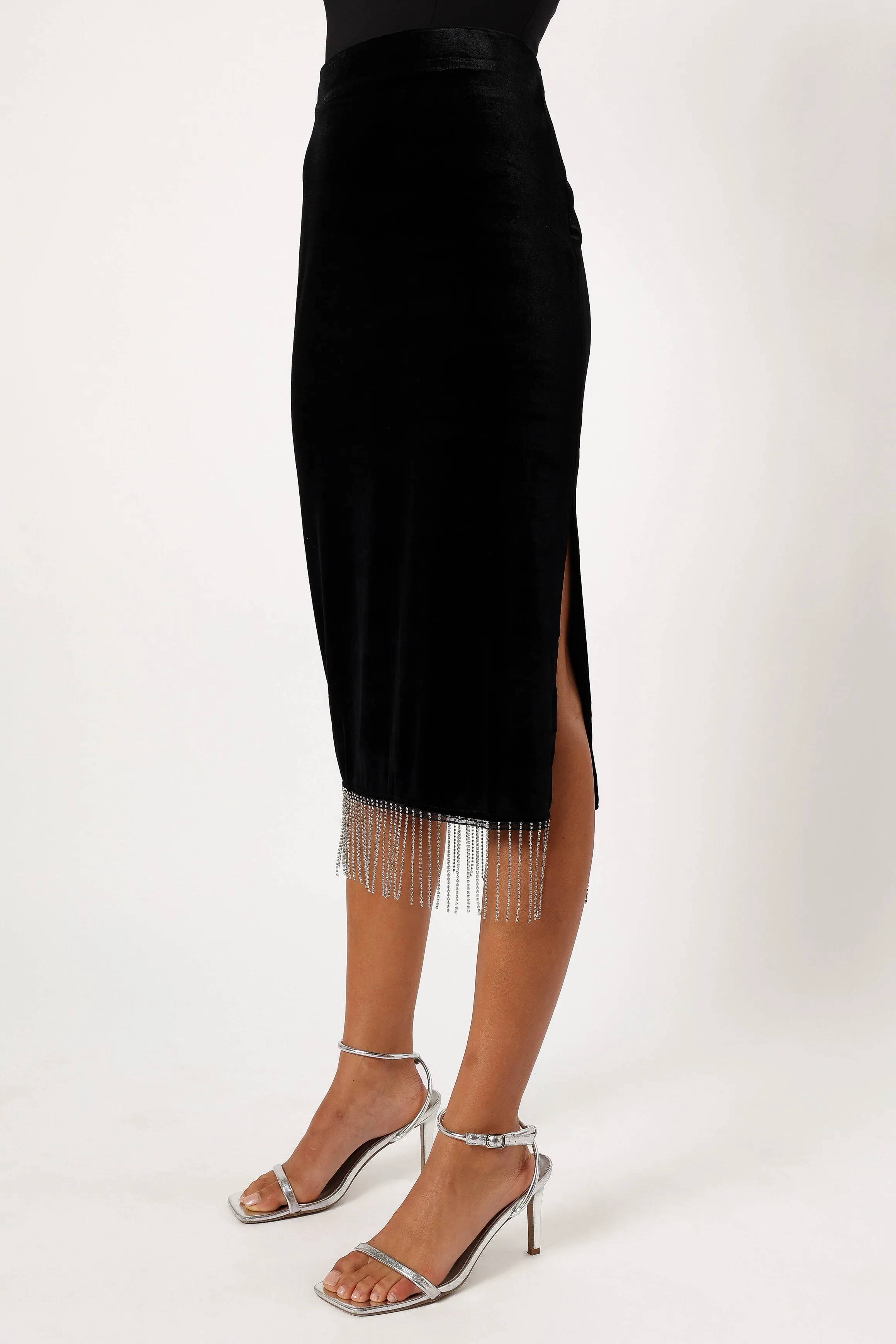 Greta Velvet Fringe Skirt - Black