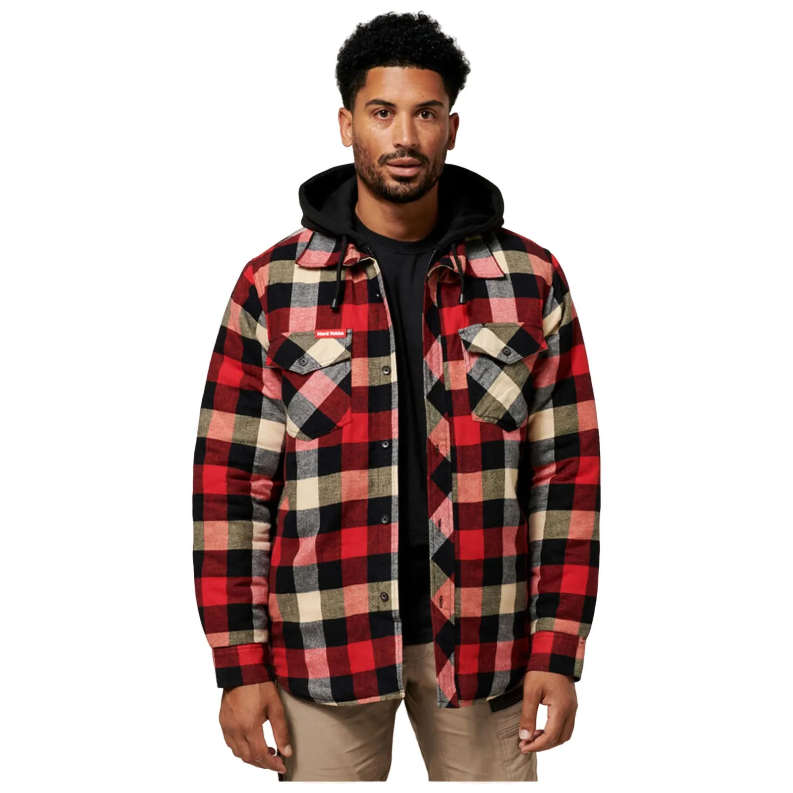 Hard Yakka Mens Quilted Flannel Hooded Shacket