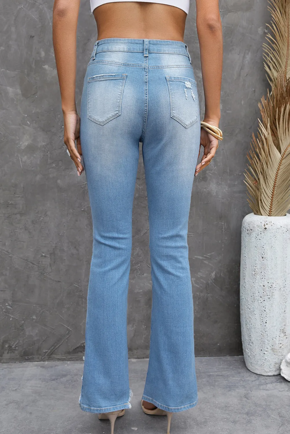 High Waist Distressed Flared Jeans