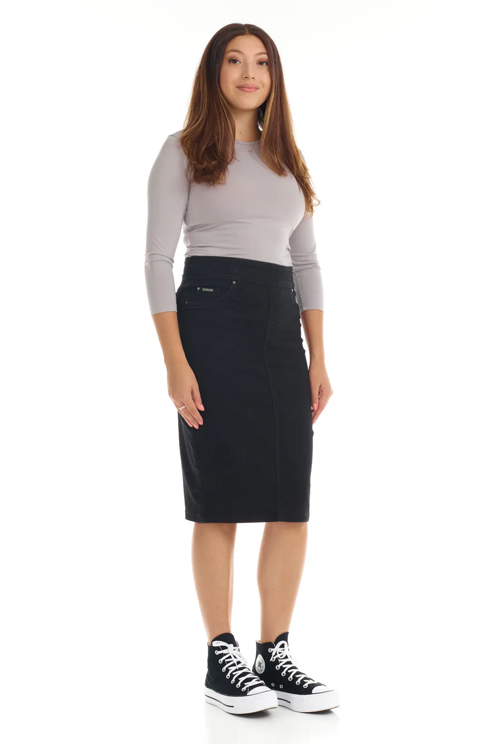 High Waisted Pull-on Jean Pencil Skirt 'Siena'