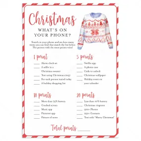 Holiday Party Game What's On Your Phone Printable