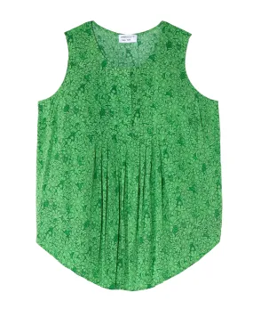 Honora Sleeveless Printed Blouse with Pleats | Kelly Green