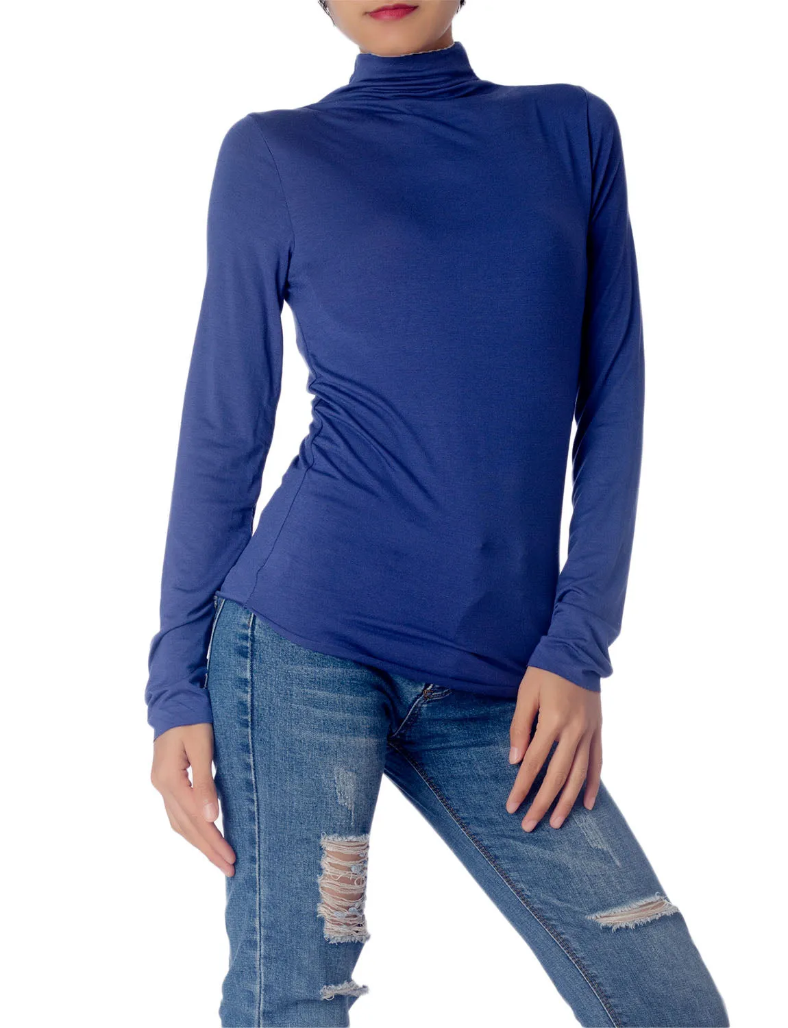 iB-iP Women's Tops Turtleneck Slim Fit Long Sleeve High Neck Cozy Silky Henley