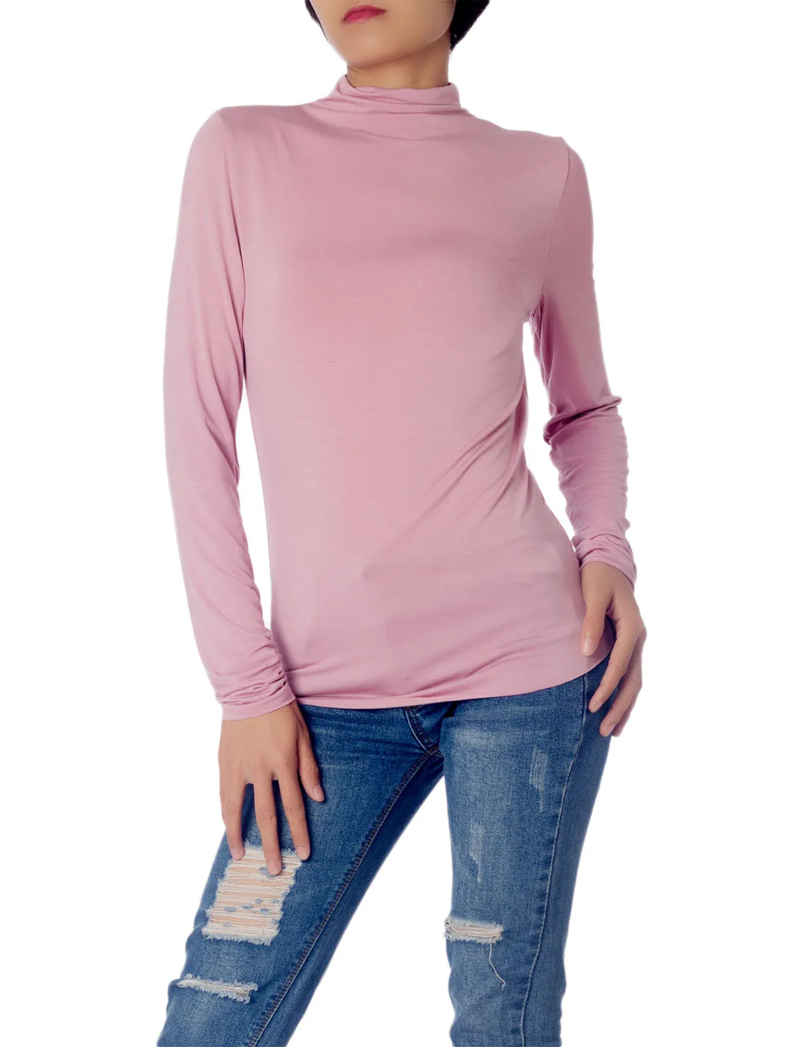 iB-iP Women's Tops Turtleneck Slim Fit Long Sleeve High Neck Cozy Silky Henley