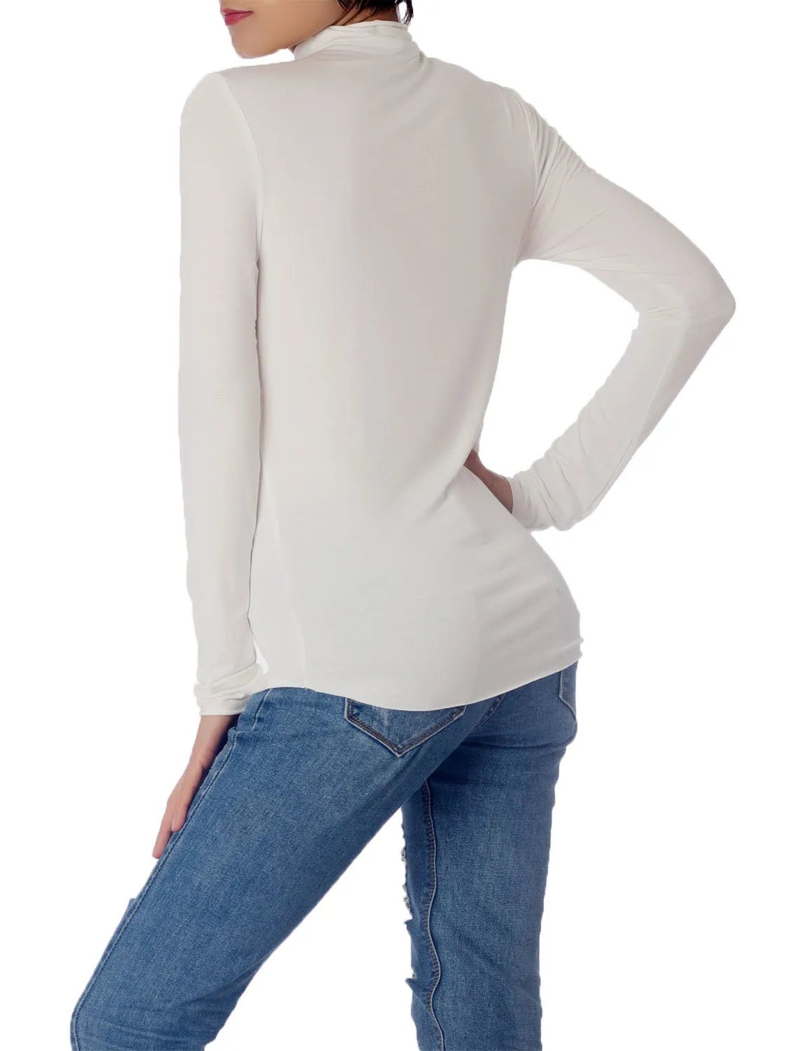 iB-iP Women's Tops Turtleneck Slim Fit Long Sleeve High Neck Cozy Silky Henley