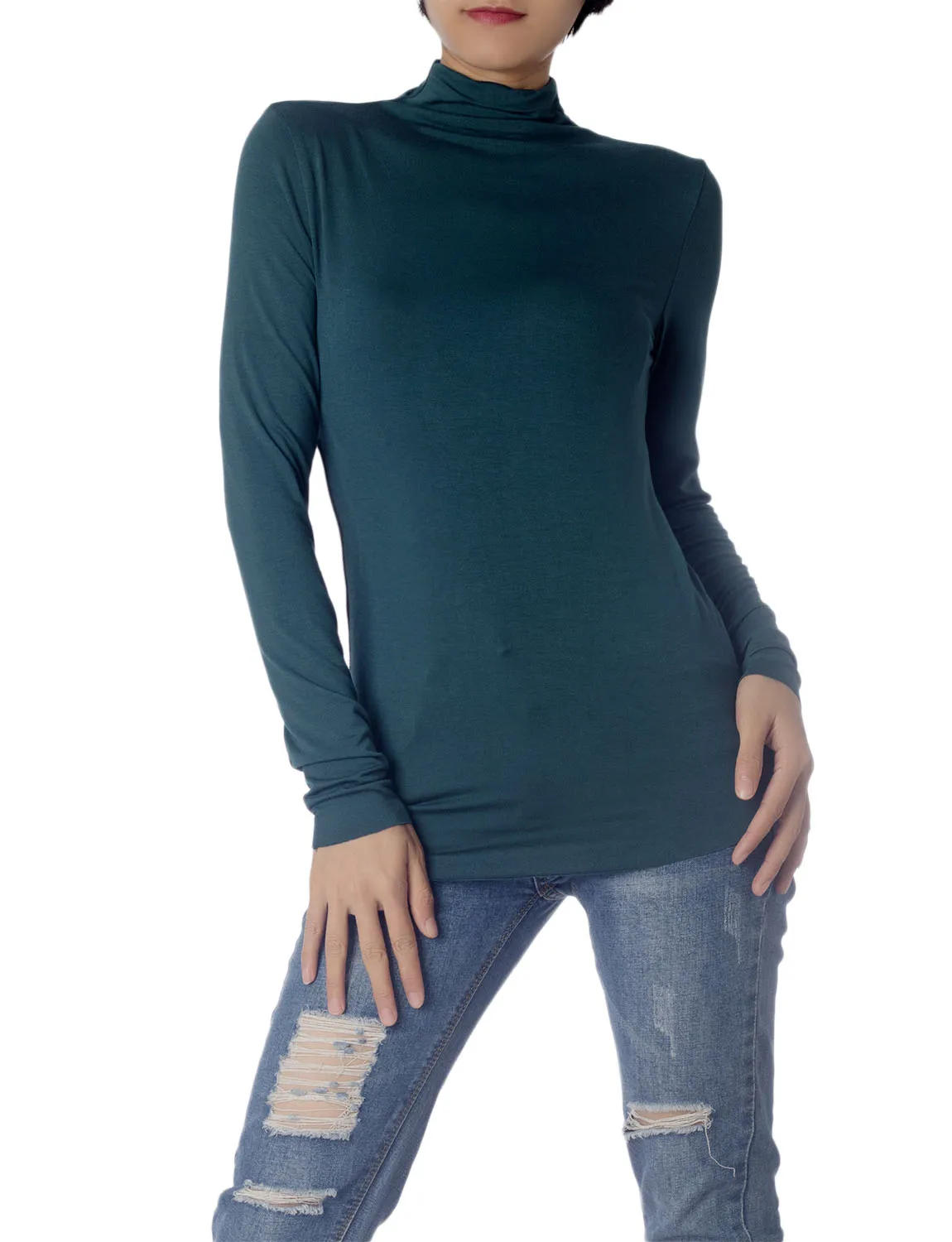 iB-iP Women's Tops Turtleneck Slim Fit Long Sleeve High Neck Cozy Silky Henley