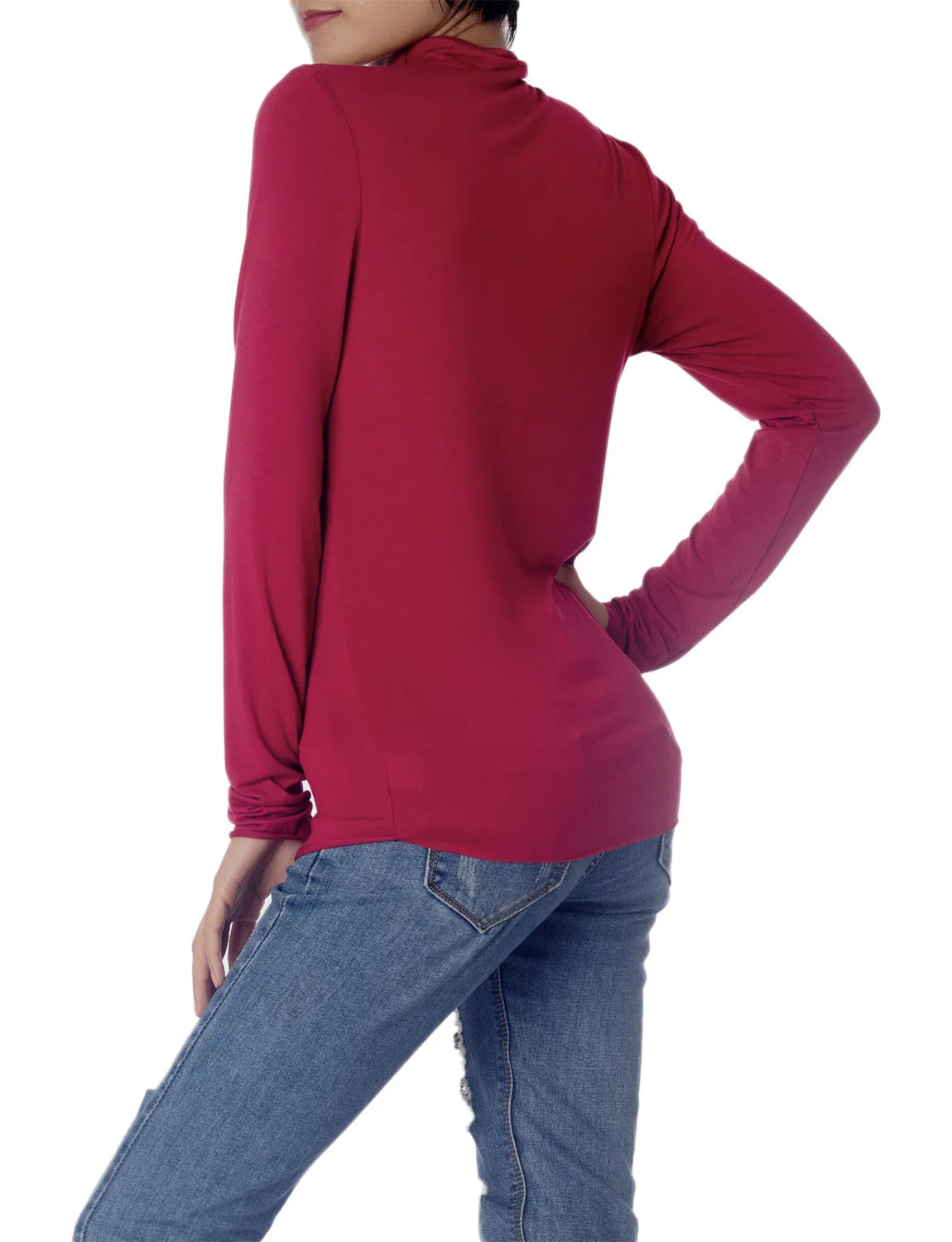 iB-iP Women's Tops Turtleneck Slim Fit Long Sleeve High Neck Cozy Silky Henley