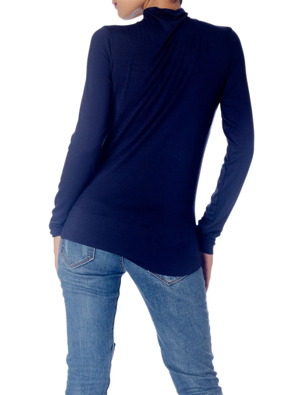 iB-iP Women's Tops Turtleneck Slim Fit Long Sleeve High Neck Cozy Silky Henley