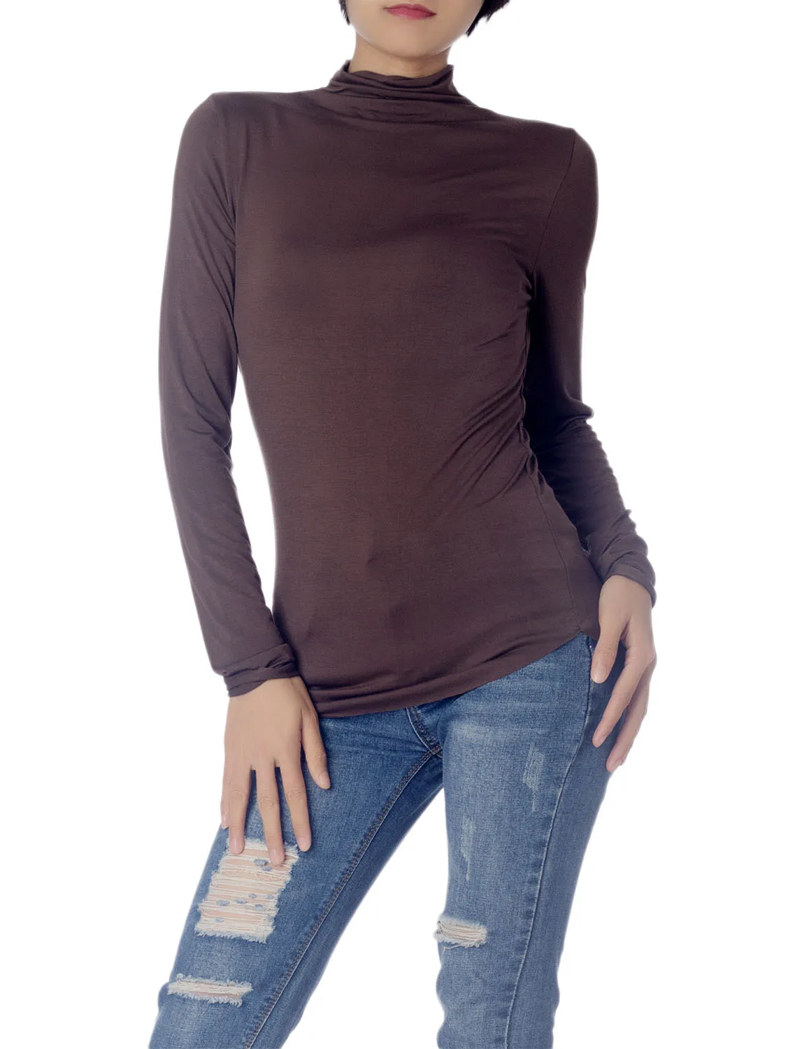 iB-iP Women's Tops Turtleneck Slim Fit Long Sleeve High Neck Cozy Silky Henley