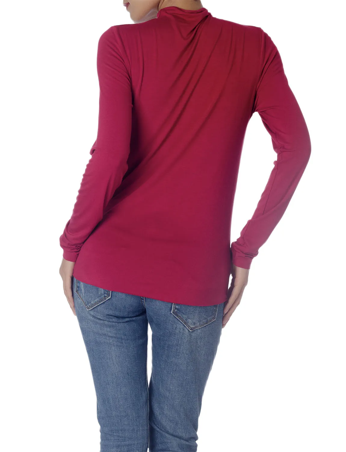 iB-iP Women's Tops Turtleneck Slim Fit Long Sleeve High Neck Cozy Silky Henley