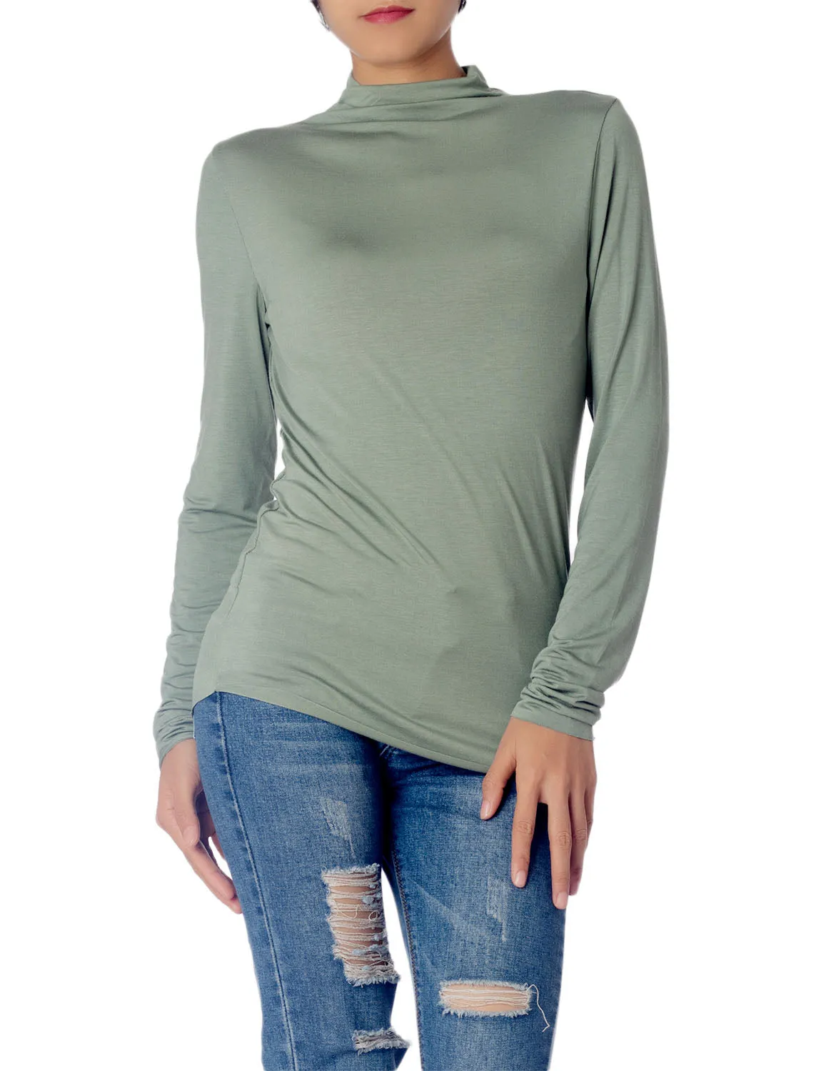 iB-iP Women's Tops Turtleneck Slim Fit Long Sleeve High Neck Cozy Silky Henley