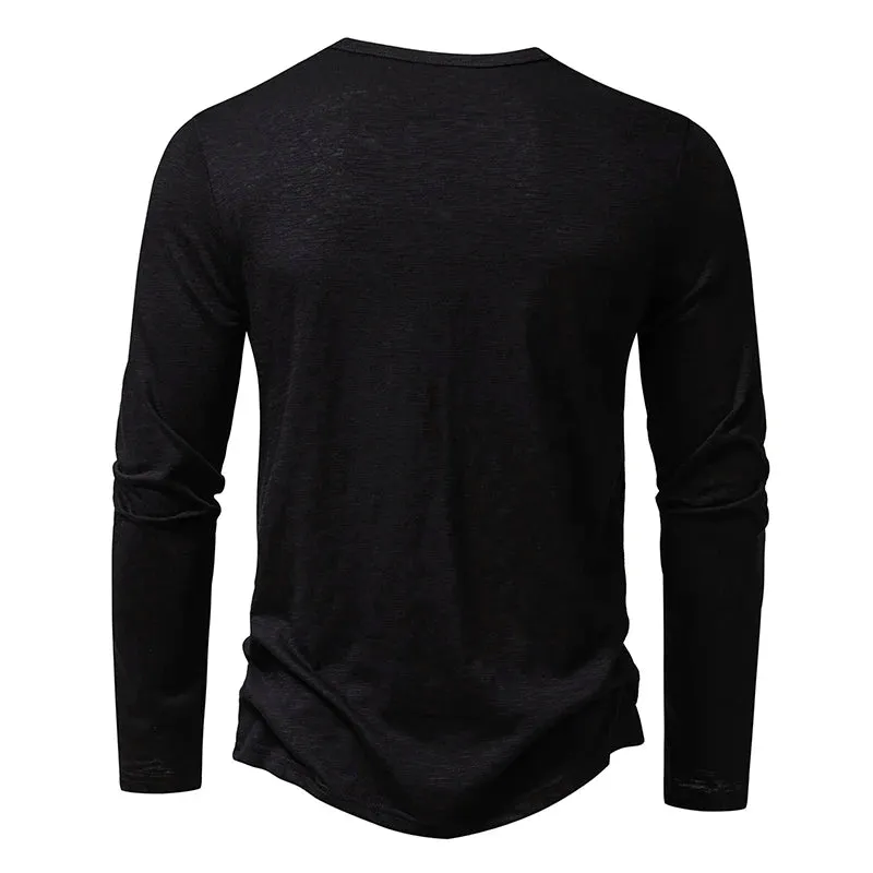 Ilooove T Shirt Men Long Sleeve New Fashion Solid Henley Neck T-shirts Spring Casual Cotton Button Cotton T Shirts Hip Hop Top Tees