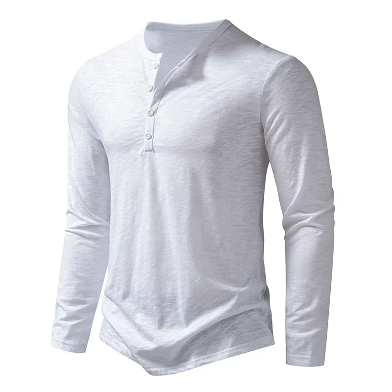 Ilooove T Shirt Men Long Sleeve New Fashion Solid Henley Neck T-shirts Spring Casual Cotton Button Cotton T Shirts Hip Hop Top Tees