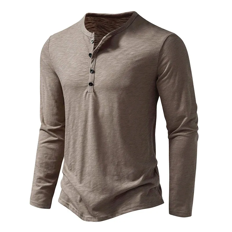 Ilooove T Shirt Men Long Sleeve New Fashion Solid Henley Neck T-shirts Spring Casual Cotton Button Cotton T Shirts Hip Hop Top Tees