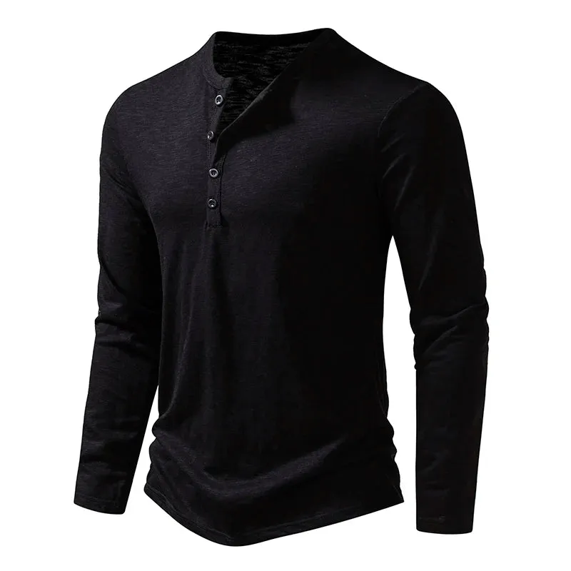 Ilooove T Shirt Men Long Sleeve New Fashion Solid Henley Neck T-shirts Spring Casual Cotton Button Cotton T Shirts Hip Hop Top Tees