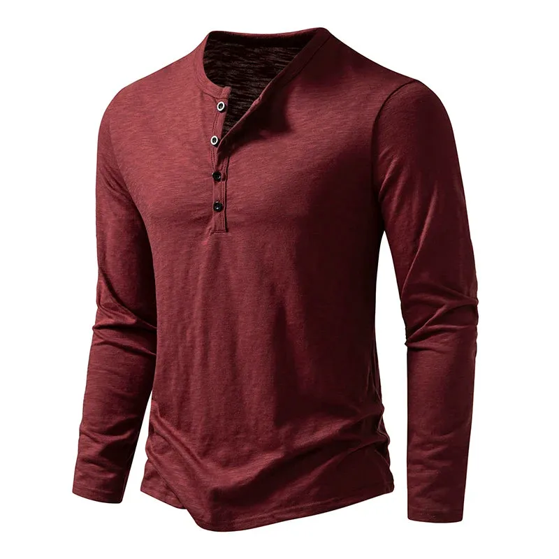 Ilooove T Shirt Men Long Sleeve New Fashion Solid Henley Neck T-shirts Spring Casual Cotton Button Cotton T Shirts Hip Hop Top Tees