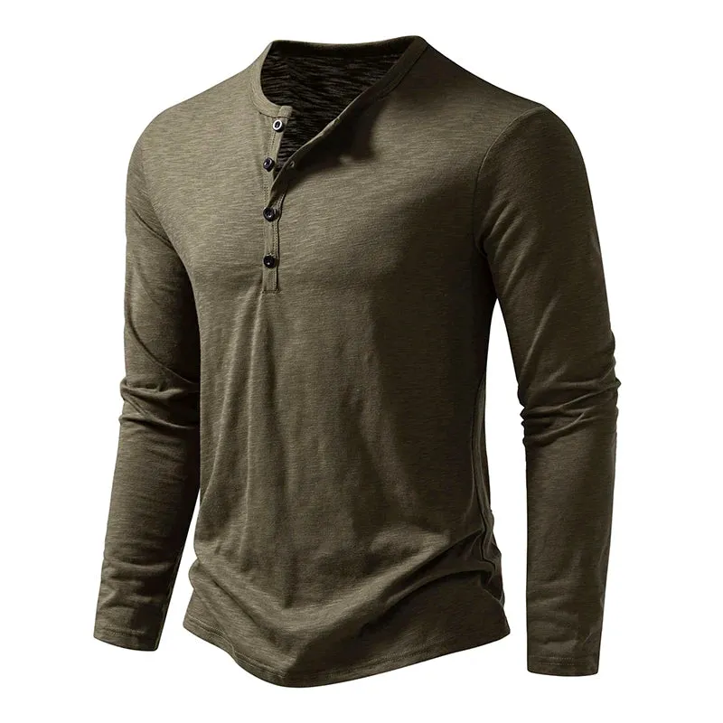 Ilooove T Shirt Men Long Sleeve New Fashion Solid Henley Neck T-shirts Spring Casual Cotton Button Cotton T Shirts Hip Hop Top Tees