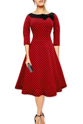 Ketty More Women Bow Decorated Polka Dot Printed Below Knee Dress-KMWD275