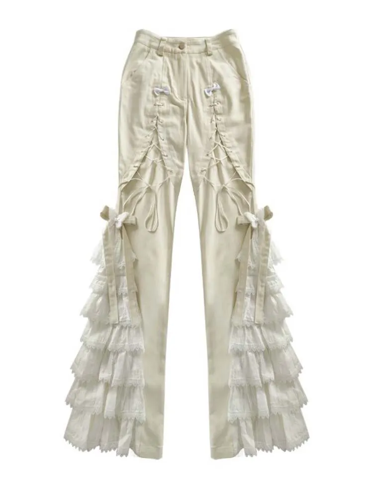 Lace-Up Tiered Bowknots Flared Pants【s0000008155】