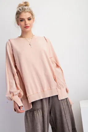 Lacey Details Mineral Wash Pullover - Peach