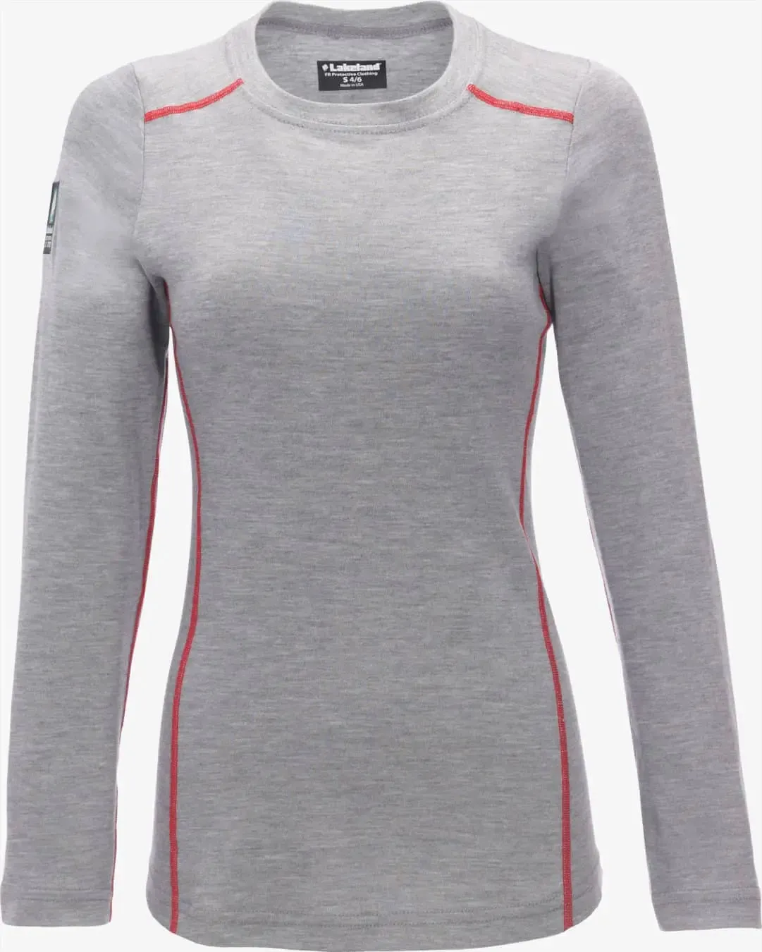 LAKELAND - Womens cut. Crew long sleeve knit shirt. Dual certified, NFPA 70E, 2112 certified. ANSI 107 class 3 certified