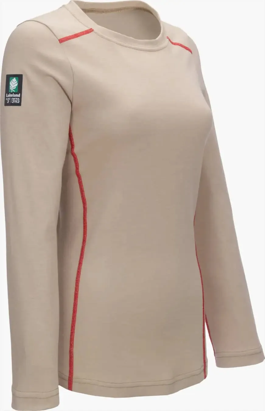 LAKELAND - Womens cut. Crew long sleeve knit shirt. Dual certified, NFPA 70E, 2112 certified. ANSI 107 class 3 certified