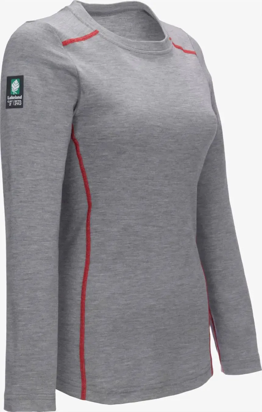 LAKELAND - Womens cut. Crew long sleeve knit shirt. Dual certified, NFPA 70E, 2112 certified. ANSI 107 class 3 certified