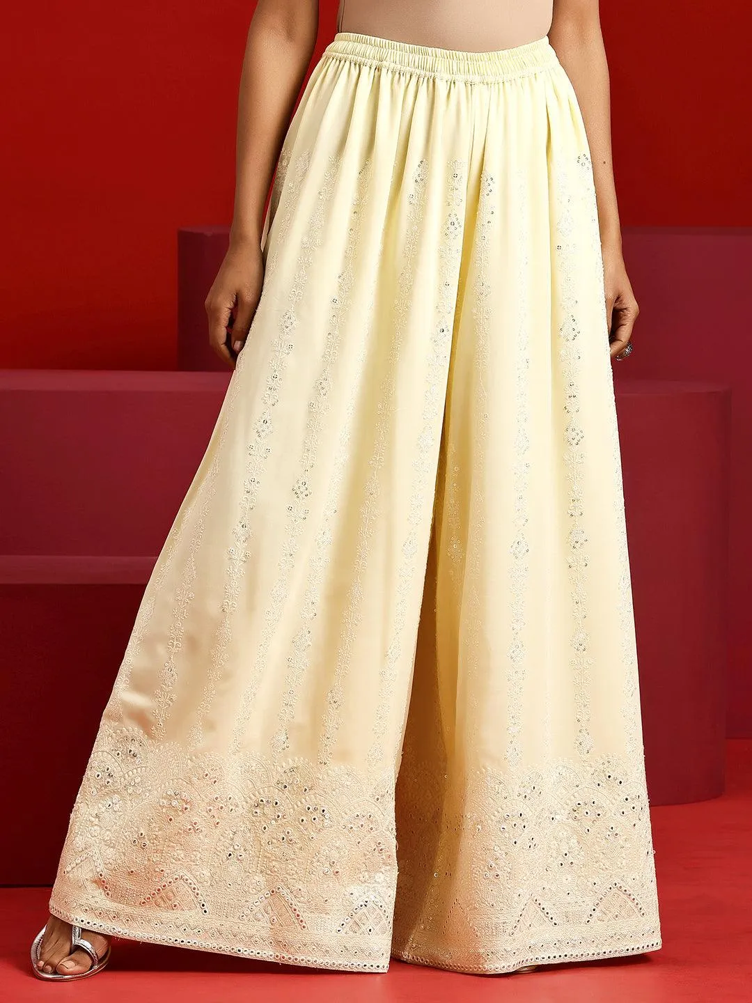 Libas Art Yellow Embroidered Georgette Straight Suit With Dupatta