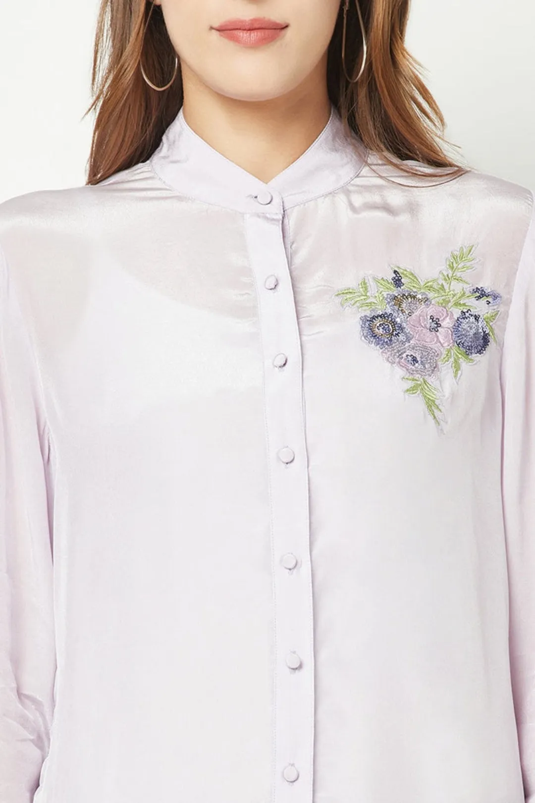 Lilac Embroidered Silk Shirt