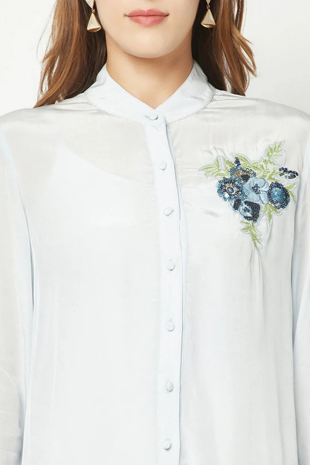 Lilac Embroidered Silk Shirt