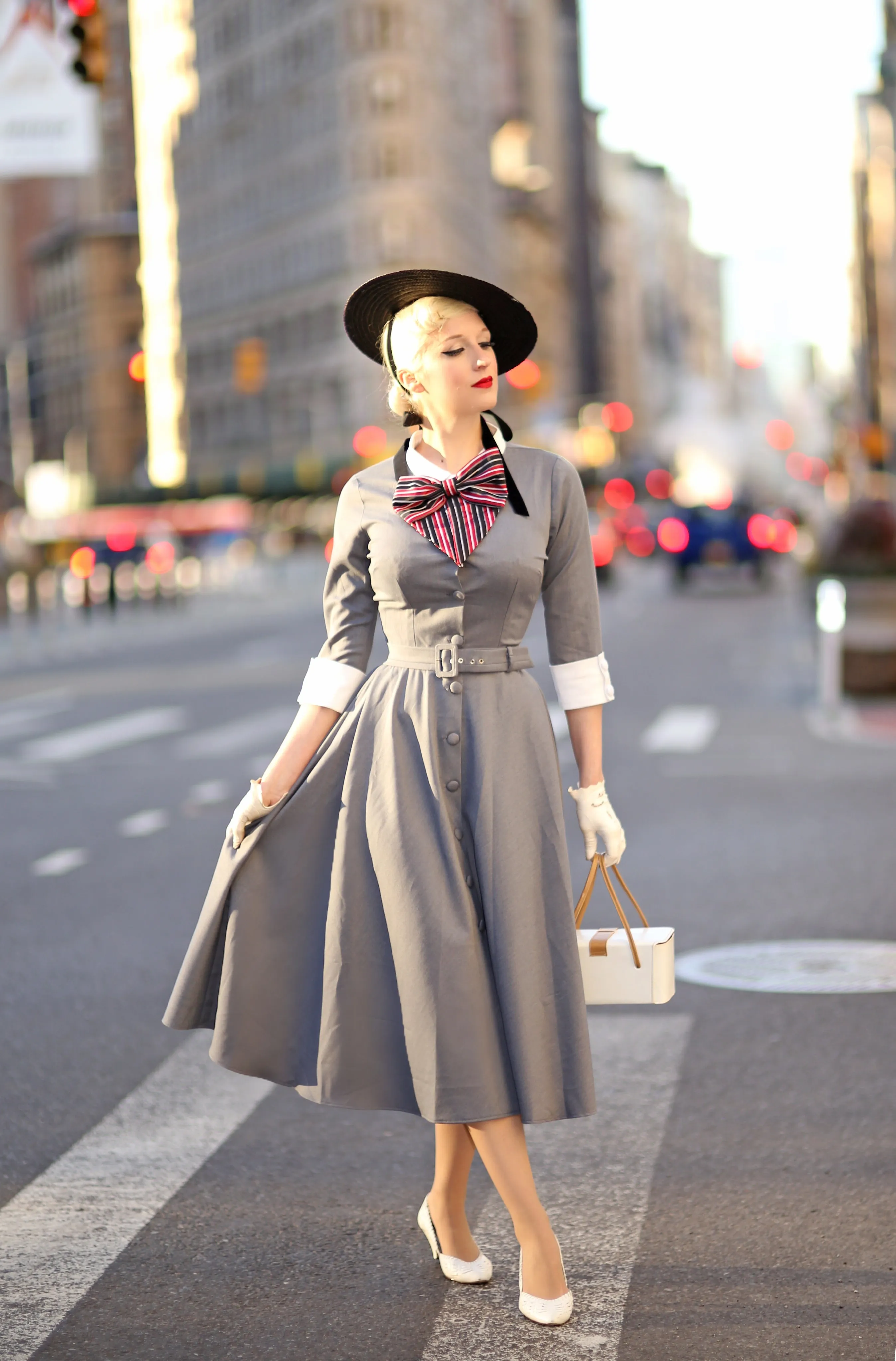 Lindy grey swing dress - vintage tv inspired dress