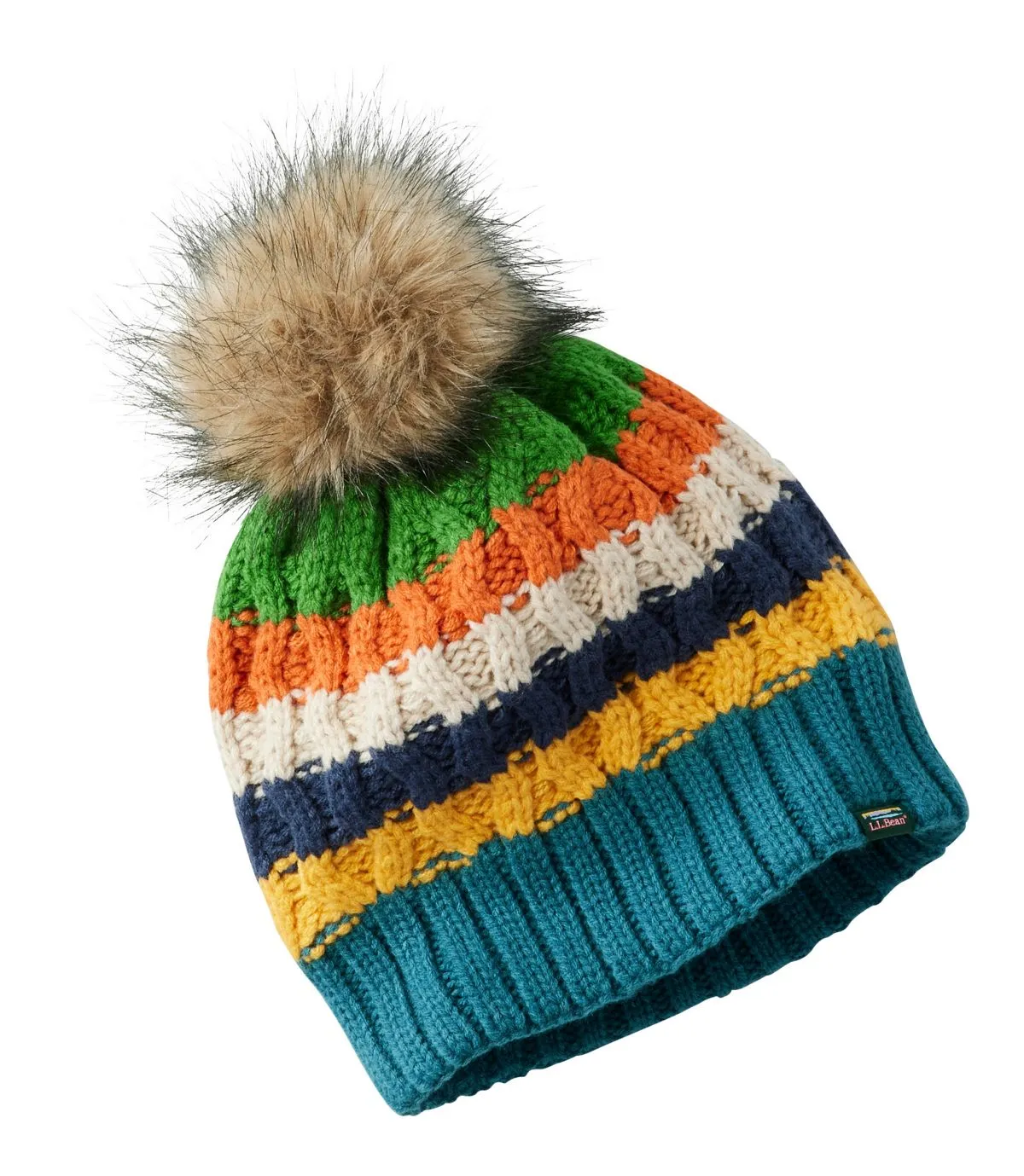 L.L. Bean Kid's Cozy Striped Cable Pom Hat