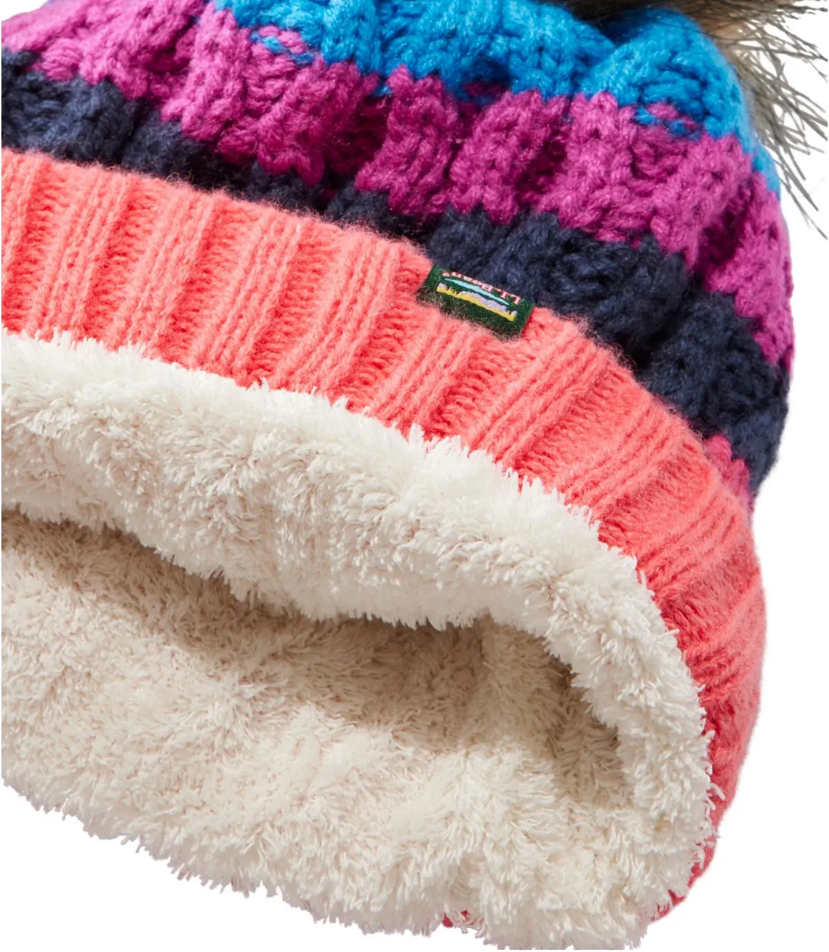 L.L. Bean Kid's Cozy Striped Cable Pom Hat